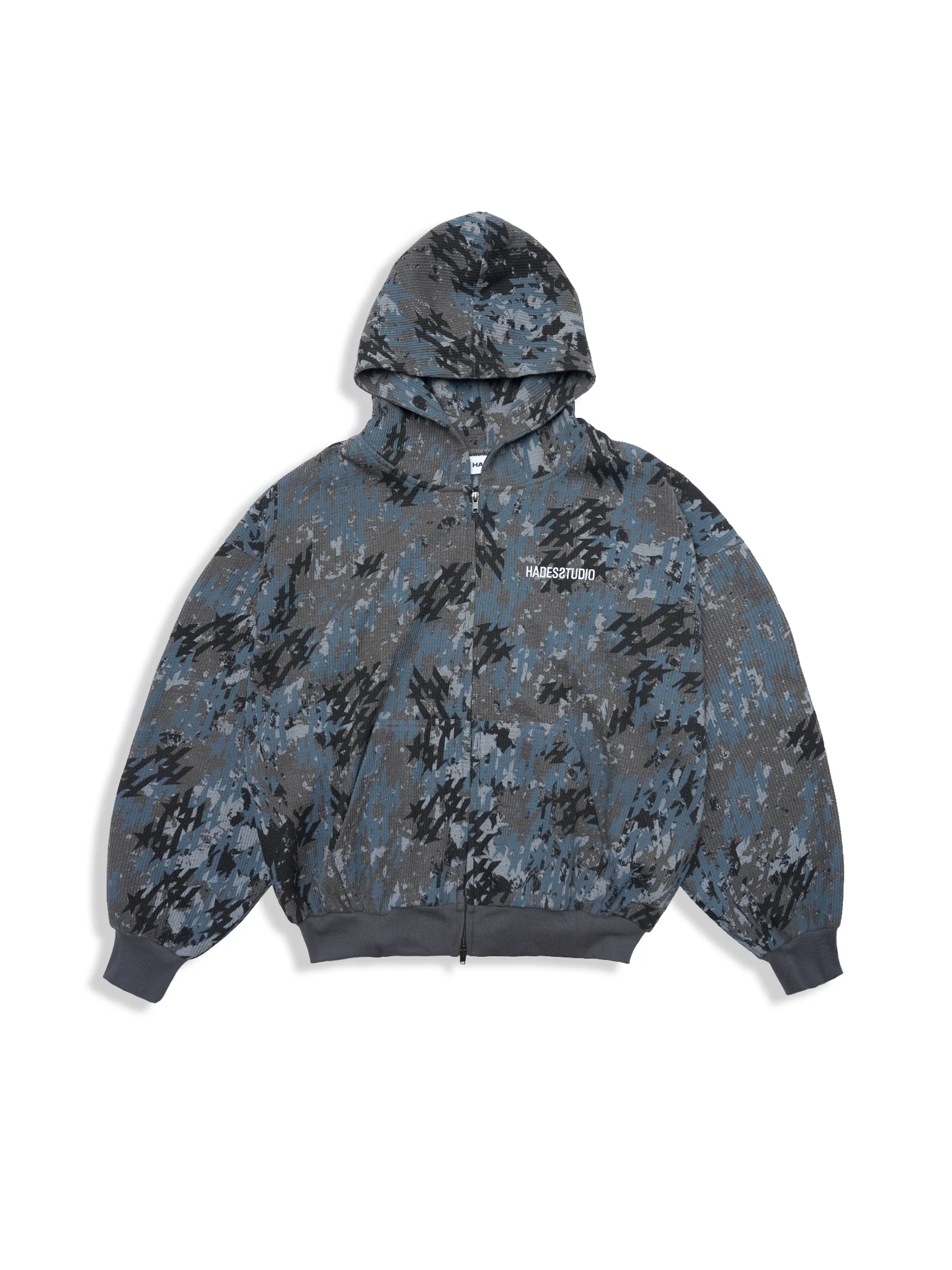 HADES graphic zip hoodie shown as a streetwear development reference