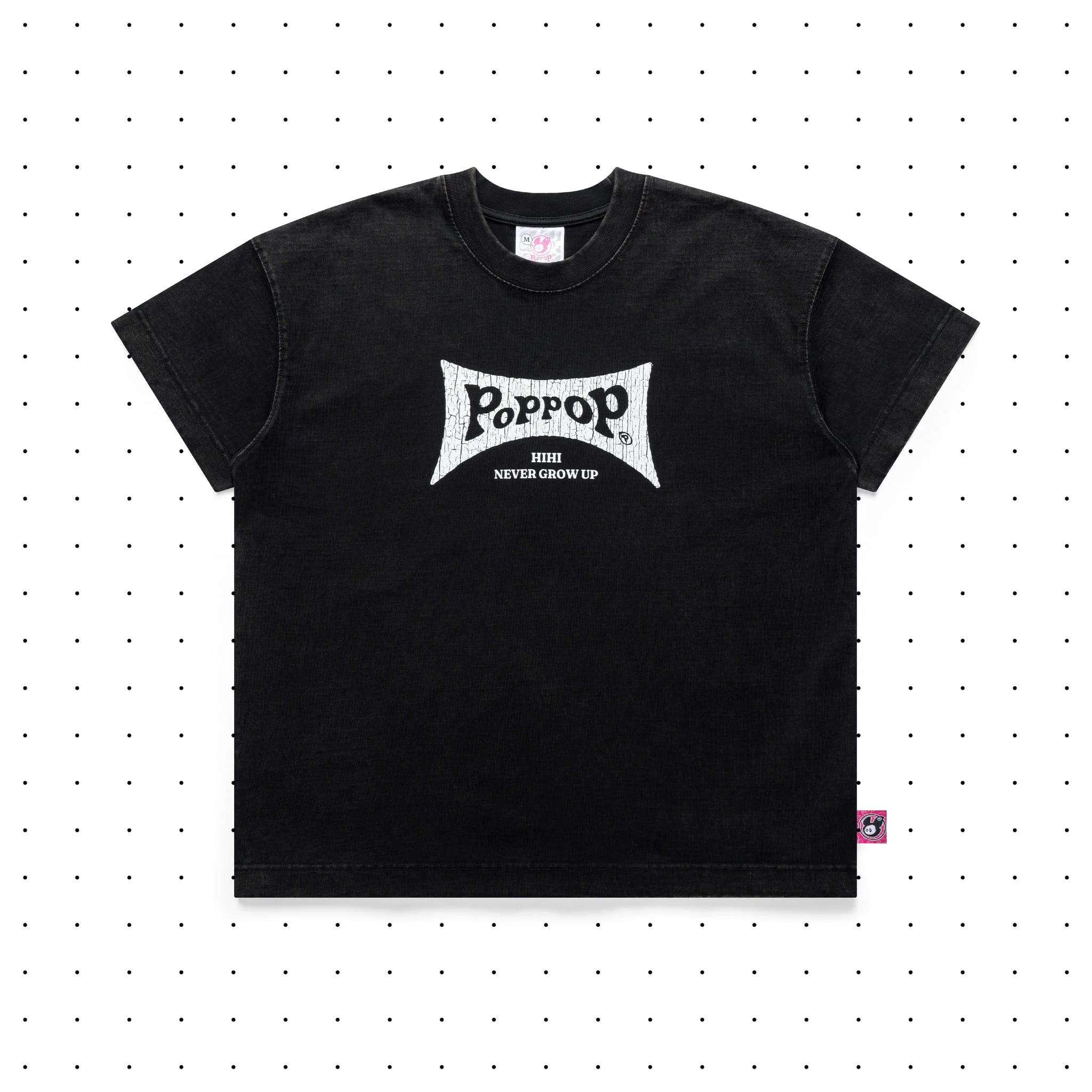 Black washed streetwear T-shirt with a small chest logo